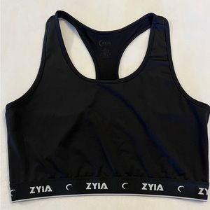 L ZYIA active comfort Sports Bra Black Large Racerback Unlined Unpadded Sportsw